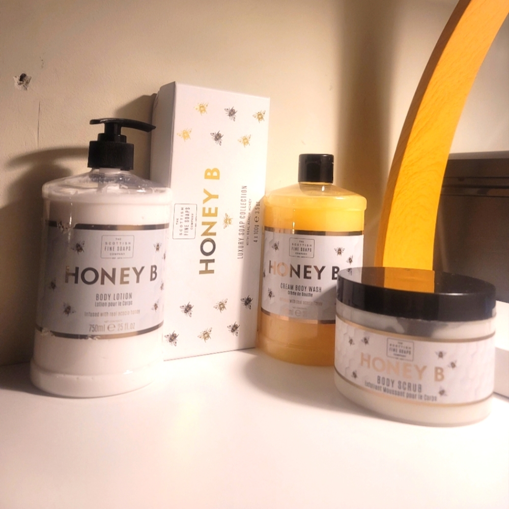 Scottish Fine Soap Honey B You Choose: Scrub, Wash, Lotion OR 4pc Bar Soap Set